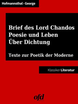 cover image of Ein Brief des Lord Chandos--Poesie und Leben--Über Dichtung